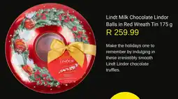 Woolworths Lindt Milk Chocolate Lindor Balls in Red Wreath Tin offer