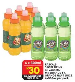 Shoprite Rascals sport drink/ Mr orange 6% orange fruit juice offer