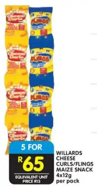 Shoprite Willards cheese curls/ flings maize snack offer