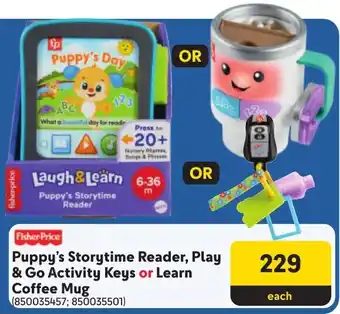 Makro Fisher Price Puppy's Storytime Reader, Play & Go Activity Keys or Learn Coffee Mug offer
