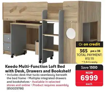 Makro Keedo Multi-Function Loft Bed with Desk, Drawers and Bookshelf offer