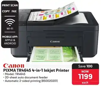 Makro Canon PIXMA TR4645 4-in-1 Inkjet Printer offer