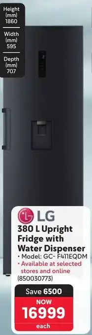 Makro LG Upright Fridge with Water Dispenser offer