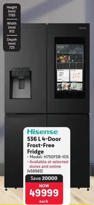 Makro Hisense 4-Door Frost-Free Fridge offer