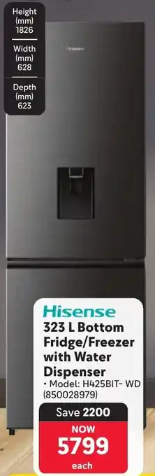 Makro Hisense Bottom Fridge/ Freezer with Water Dispenser offer