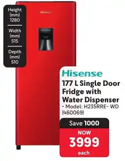 Makro Hisense Single Door Fridge with Water Dispenser offer