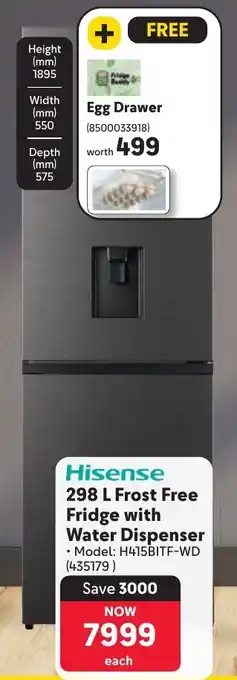 Makro Hisense Frost Free Fridge with Water Dispenser offer