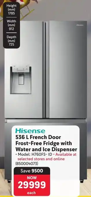Makro Hisense French Door Frost-Free Fridge with Water and Ice Dispenser offer