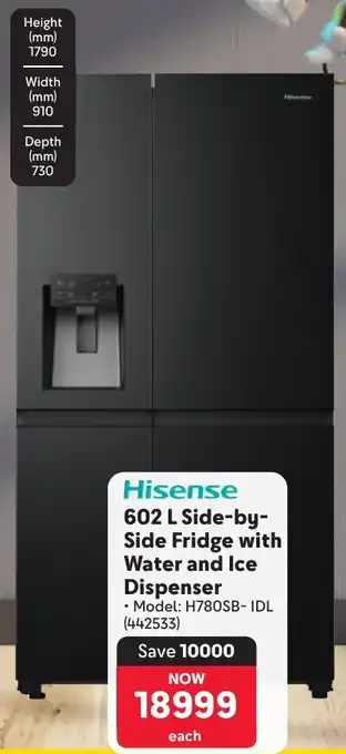 Makro Hisense Side-by-Side Fridge with Water and Ice Dispenser offer
