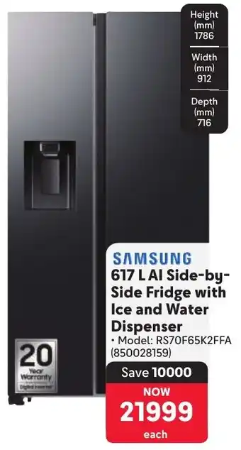 Makro SAMSUNG AI Side-by-Side Fridge with Ice and Water Dispenser offer