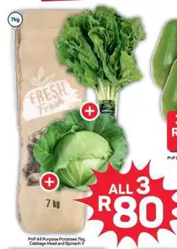 Pick n Pay Hypermarket PnP All Purpose Potatoes 7kg, Cabbage Head and Spinach offer