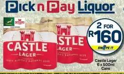 Pick n Pay Castle Lager 6 x 500ml Cans offer