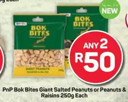 Pick n Pay PnP Bok Bites Giant Salted Peanuts or Peanuts & Raisins 250g Each offer