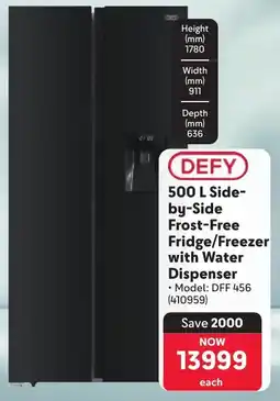 Makro DEFY Side-by-Side Frost-Free Fridge/ Freezer with Water Dispenser offer