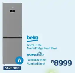 Save Hyper Beko Combi Fridge Pearl Steel offer