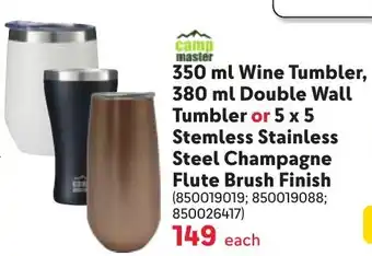Makro Camp Master Wine Tumbler, Double Wall Tumbler or Stemless Stainless Steel Champagne Flute Brush Finish offer