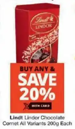 Checkers Lindt Lindor Chocolate Cornet All Variants offer