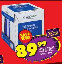 Shoprite CRYSTAL VALLEY LONG LIFE MILK 6x1β per pack offer