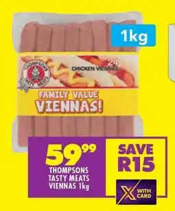 Shoprite THOMPSONS TASTY MEATS VIENNAS 1kg offer