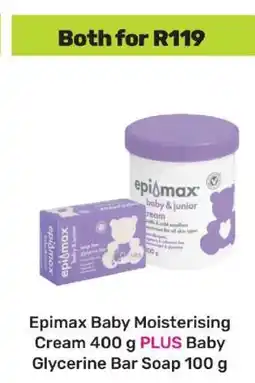 Game Epimax Baby Moisturising Cream 400 g PLUS Baby Glycerine Bar Soap 100 g offer