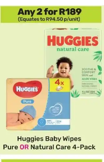 Game Huggies Baby Wipes Pure OR Natural Care 4-Pack offer