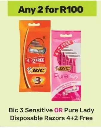 Game Bic 3 Sensitive OR Pure Lady Disposable Razors 4+2 Free offer