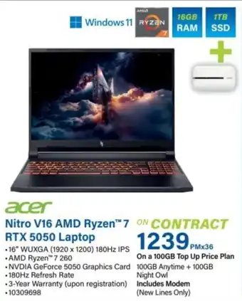 Incredible Connection Acer Nitro V16 AMD Ryzen 7 RTX 5050 Laptop offer