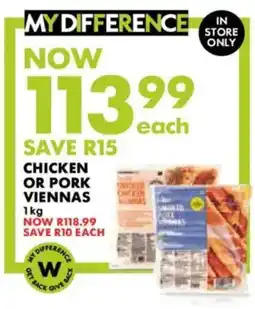 Woolworths Chicken or pork viennas offer