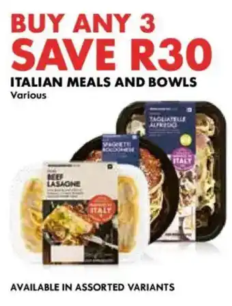 Woolworths Italian meals and bowls offer