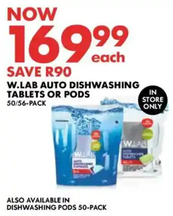 Woolworths W.lab auto dishwashing tablets or pods offer