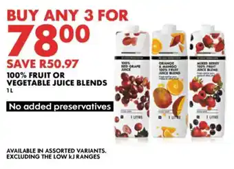 Woolworths 100% fruit or vegetable juice blends offer