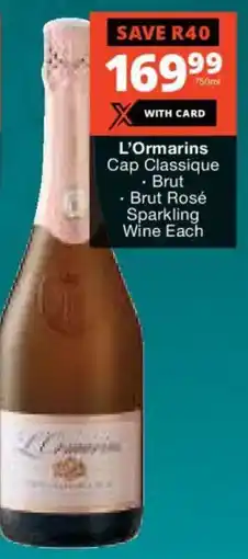 Checkers Liquor Shop L'Ormarins Cap Classique, Brut, Brut Rosé Sparkling Wine offer