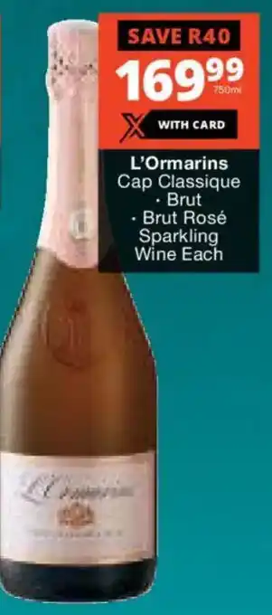 Checkers Liquor Shop L'Ormarins Cap Classique, Brut, Brut Rosé Sparkling Wine offer