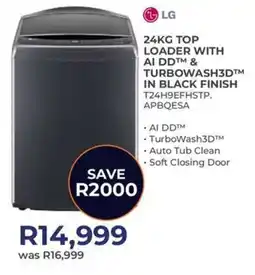 Kloppers LG Top loader with ai dd & turbowash3d in black finish offer