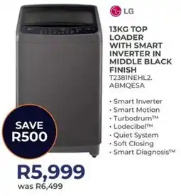 Kloppers LG top loader with smart inverter in middle black finish offer