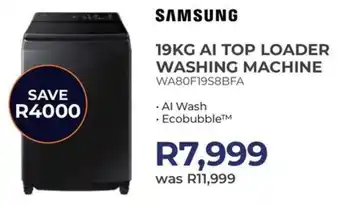 Kloppers Samsung AI top loader washing machine offer