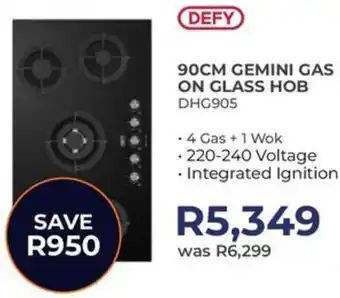 Kloppers Defy 90cm gemini gas on glass hob offer