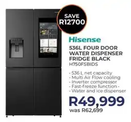 Kloppers Hisense four door water dispenser fridge black offer