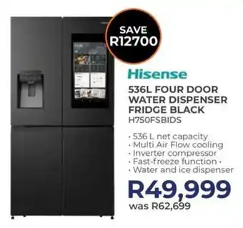 Kloppers Hisense four door water dispenser fridge black offer