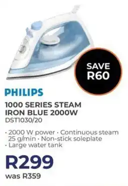 Kloppers Philips 1000 series steam iron blue 2000w offer