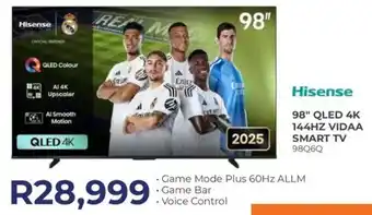 Kloppers Hisense 98" QLED 4K 144HZ VIDAA Smart TV offer
