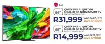 Kloppers LG 65" QNED EVO AI Mini-LED 4K 144HZ Smart TV offer