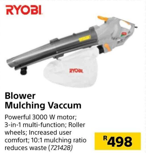 Ryobi Blower Mulching Vacuum 3000w offer at Builders Warehouse