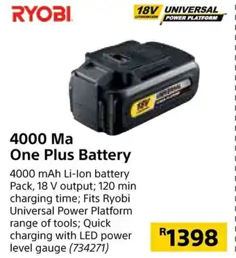 Builders Warehouse Ryobi One Plus Battery 4000Ma offer