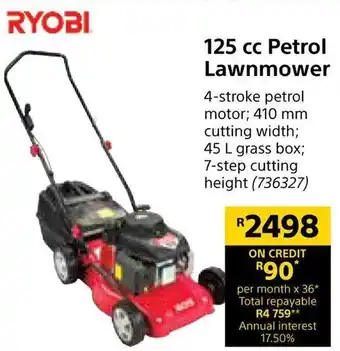 Ryobi Petrol Lawnmower 125cc offer at Builders Warehouse