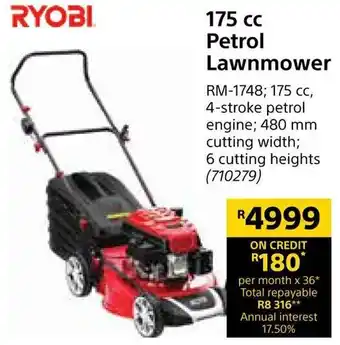 Builders Warehouse Ryobi Petrol Lawnmower 175cc offer