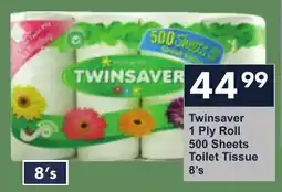 President Hyper Twinsaver 1 Ply Roll 500 Sheets Toilet Tissue offer