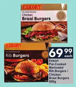 President Hyper Eskort Par-Cooked Marinated Rib Burgers/ Chicken Braai Burgers offer