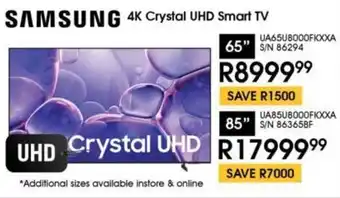 Hirsch's SAMSUNG 65" 4K Crystal UHD Smart TV offer