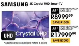 Hirsch's SAMSUNG 85" 4K Crystal UHD Smart TV offer